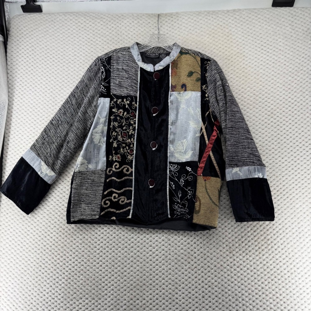 First Vision By Shirin Patchwork Jacket Button Up Bohemian‎ Tapestry Size Small